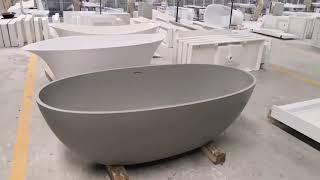 KKR丨Grey Marble Acrylic Solid Surface Bathtub （1795x775x545(mm)）