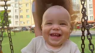 Joyful First Swing! Cutest Reaction!