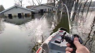 Topwater Plopper Fishing For BIG BASS At FLOODED NEIGHBORHOOD! (Kayak Fishing)