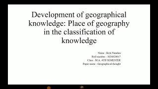 Place of geography in the classification of knowledge