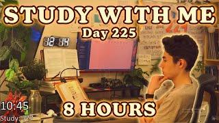 LIVE 8 HOUR | Day 225 | study with me Pomodoro | No music, Rain/Thunderstorm sounds