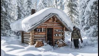 OFF GRID CABIN in the WINTER WOODS | ABANDONED HUNTER'S LOG CABIN