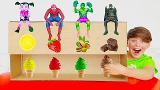 Fruit Ice Cream Superheroes challenge with Adriana and Ali