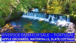 55k RIVERSIDE MOUNTAIN FARM APPLE ORCHARDS, WATERFALLS & COTTAGE, FARM FOR SALE CENTRAL PORTUGAL