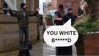 Muslim Spits, Swears, and Threatens Street Preacher in Blackburn, UK