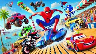 GTA V SPIDER-MAN, SHIN SONIC TAPES ANIMATION, THE AMAZING DIGITAL CIRCUS Join in Epic Stunt Racing 