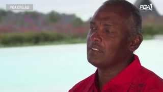 Vijay Singh with Chris Ropero trainer/caddy on golf fitness - Fiji International 2015
