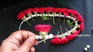 Easy Rose and perl flower garland/roja PooMalai/pooja decor/temple rose garland/mala for god/Diy