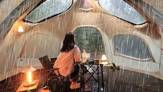 Heavy rain camping️Makgeolli drinking alone with the sound of rain️ASMR
