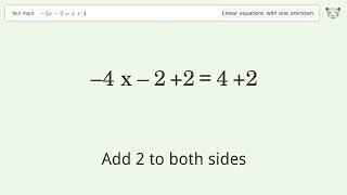 Solve -3x-2=x+4: Linear Equation Video Solution | Tiger Algebra