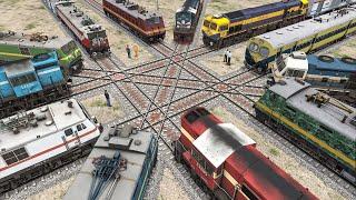 Twelve Trains Crossing Each other at Diamond Crossing | BeamNG.Drive