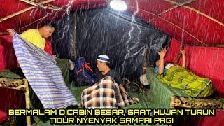 Heavy rain during cabin construction, overnight in a large cabin, relaxing rain sound