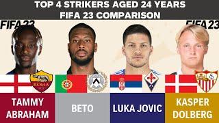 Top 4 Strikers aged 24 - Tammy Abraham vs Beto vs Luka Jovic vs Kasper Dolberg (FIFA23 Comparison)