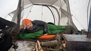 Winter Camping in a Hot Tent next to a Frozen River