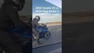 2024 Yamaha R3 vs 2024 Tesla Model 3 Long Range AWD Race!  #teslamodel3 #yamahar3 #race