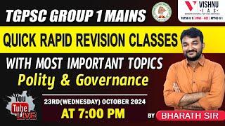 TGPSC Group 1 Mains Quick Rapid Revision classes with most important topics polity & governance