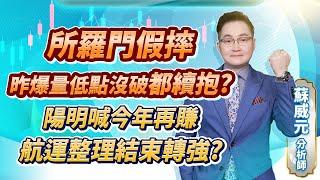 蘇威元分析師【所羅門假摔 昨爆量低點沒破都續抱? 陽明喊今年再賺 航運整理結束轉強?】 2024.05.24 #蘇威元 #股市揚威