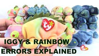 IGGY & RAINBOW TY Beanie Babies (Iguana & Chameleon) Errors Explained, Value Review Info -BBToyStore