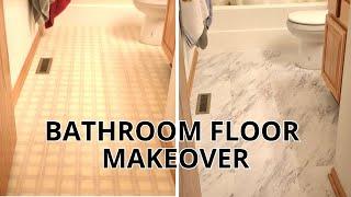 How to INSTALL PEEL AND STICK Vinyl Tile | Budget Bathroom Floor Makeover