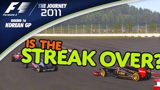 Is The WIN STREAK OVER?!! F1 2011 | The Journey (Round 16: Korean GP)