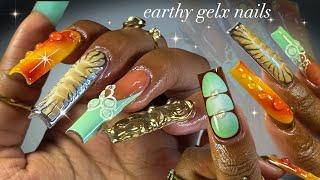 Earthy GelX Nails!‍🟫| simple gelX application + unique nail art!