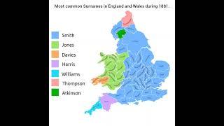 Most common Surnames in England and Wales during 1881! #map #uk #surname #england #youtubeshorts