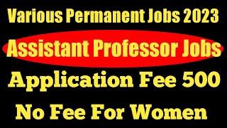 Assistant Professor Jobs 2023. Permanent Posts. Application Fee 500 Only. No Fee For Women And SC.