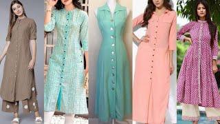 2k21 Eid Summer"Trendy Fashion long Kurti with side silte" loop button"front open Kurti silai detail