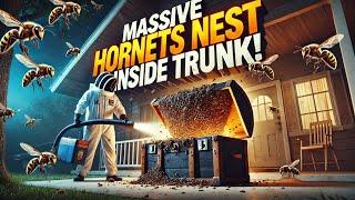 MASSIVE Hornets Nest Inside Trunk On Front Porch! | Wasp Nest Removals