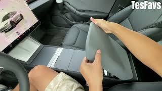 Must-Have Tesla Accessory: Easy Install Gray Armrest Cover for Model 3 & Y!