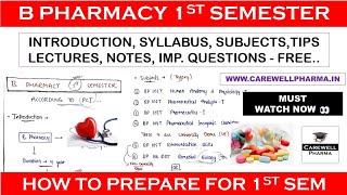 B Pharmacy 1st Semester Classes - Introduction, Syllabus, subjects, tips, Lectures, Imp. Ques etc..