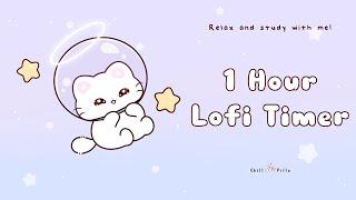 1 Hour - Relax & study with me Lofi | Space kitty #timer #1hour #1hourloop #lofi #relaxing #calm