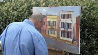 Paul Galschneider Painting "Rainbow Row" in Charleston SC