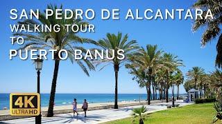 San Pedro de Alcantara to Puerto Banus, walking tour promenade, Marbella 2022 (4k Ultra HD)