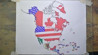 Drawing North America flag map | North America flag map drawing