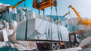 How Giant Marble Blocks are Transformed into Luxurious Slabs! Carrara Marble Factory!