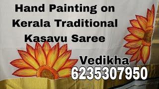 Hand Painting on Kerala Traditional Kasavu Saree | Onam Special Kuthampully Saree