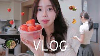 VLOG. 카스테라 만들기, 마포 경의선숲길 벚꽃터널, 아가씨랑 남편과 보내는 소소한 저녁, 청담맛집 해목, 인생 복숭아 그릭요거트, 과천 렛츠런파크 야경벚꽃