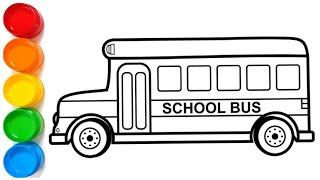 How to draw school bus Easy | Step by step school bus drawing,painting and coloring for kids