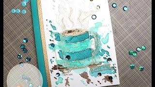 Tim Holtz Fresh Brewed Blueprints | Mission Gold Watercolor | AmyR Coffee Card Series #4