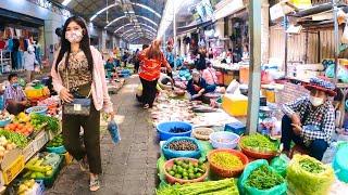 Cambodian Wet Market- Walk Around Boeng Trabek Market Buying Food, Fresh fish & Vegetable