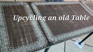 How to upcycle an old table. Revamp a table. Furniture painting. Painting and stenciling on a table.