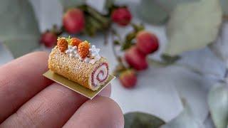 Miniature strawberry shortcake roll  Miniature food | Polymer clay tutorial | Dollhouse miniature