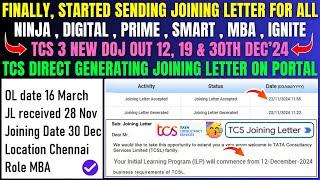 TCS NINJA, DIGITAL, PRIME, BPS, SMART, IGNITE, MBA JOINING LETTER OUT | 3 NEW DOJ OUT 12, 19, 30 DEC