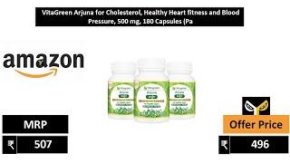 VitaGreen Arjuna for Cholesterol, Healthy Heart fitness and Blood Pressure, 500 mg, 180 Capsules Pa