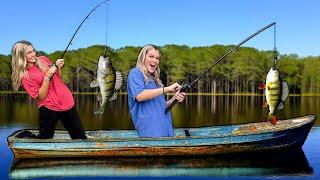 IDENTICAL TWINS BASS FISH in 100 year old boat!