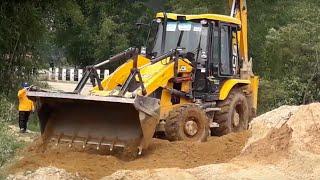 JCB Backhoe Loader Mixing Soil - Jcb Working Road Construction Video