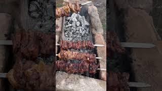Домашний шашлык, шашлык на кирпичах, шашлык вкусный