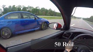 MK7 VW Jetta GLI vs Subaru WRX STI (Both Stock) -POV Roll Race