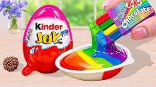 Kinder Chocolate vs Rainbow Cake | Mini Rainbow Cake Recipe With Rainbow KitKat Chocolate